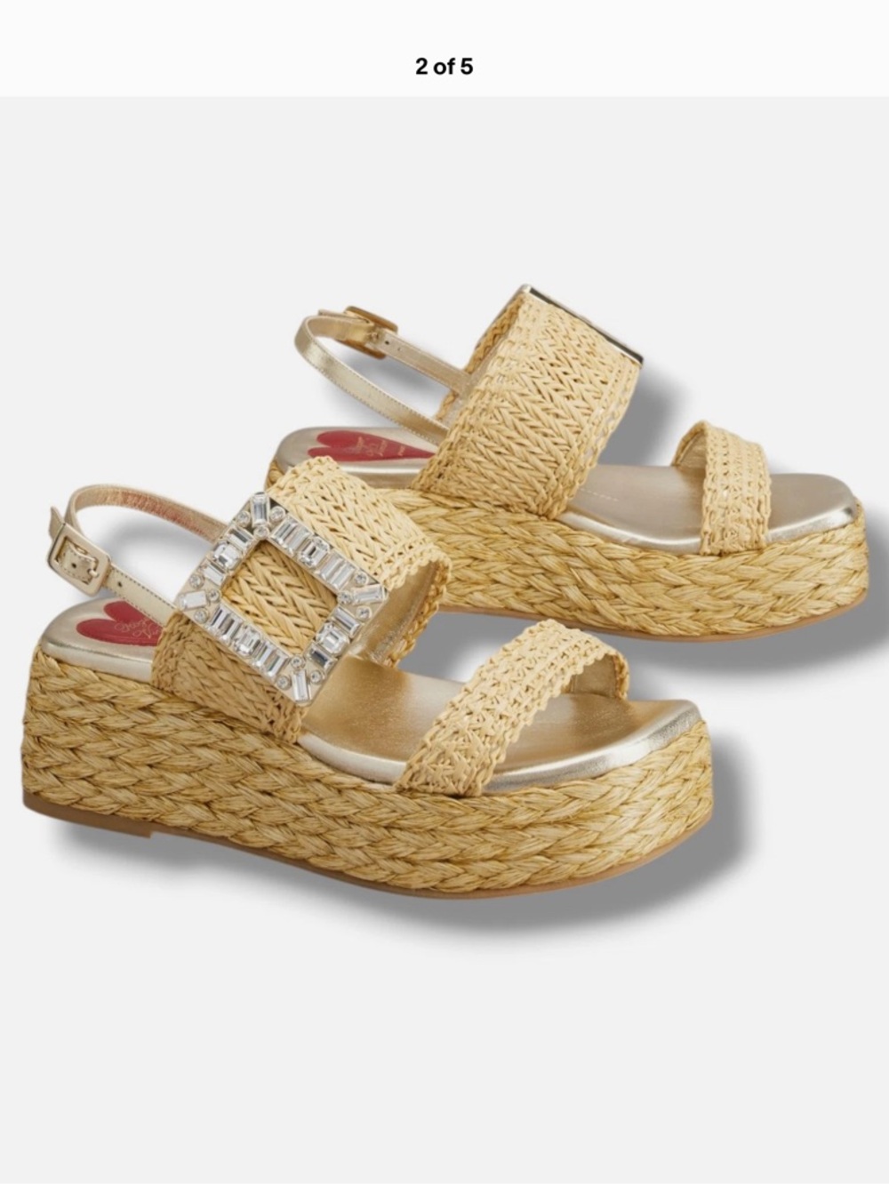 Roger Vivier Raffia Platform Sandals with Crystal Buckle - Natural Gold